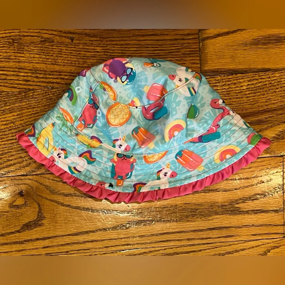 Pink Cat Popsicle Beach theme swim skirt set with hat - Size 3T